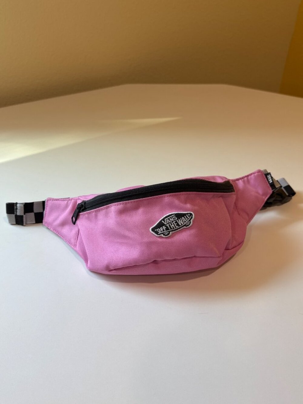 Vans Pink Fanny Pack With Checkered Strap & "Off The Wall" Logo Patch